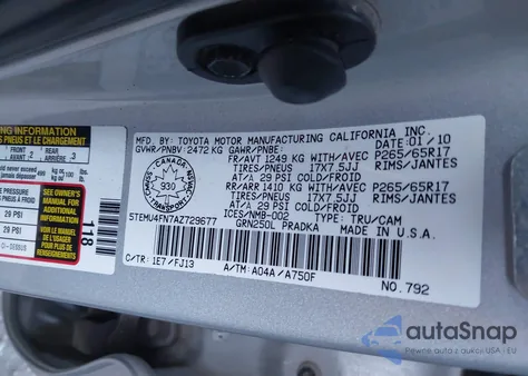 2010 Toyota Tacoma V6 z USA, uszkodzony, nr VIN 5TEMU4FN7AZ729677